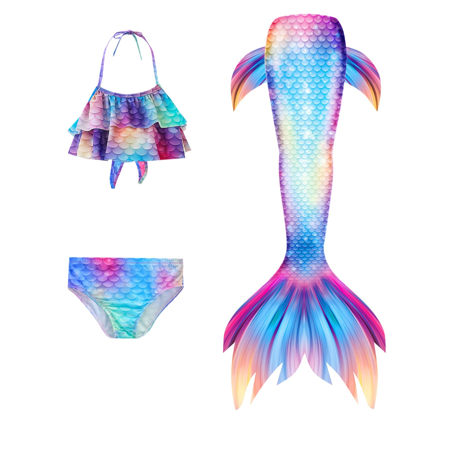 Tail Swimsuit For Kids \u0026 Adults Realistic Swimming Monofin Included Bikini Set With High Waisted Bottoms And Tops Stylish Toddler Beachwear, Hot Pink, 4-5 Years